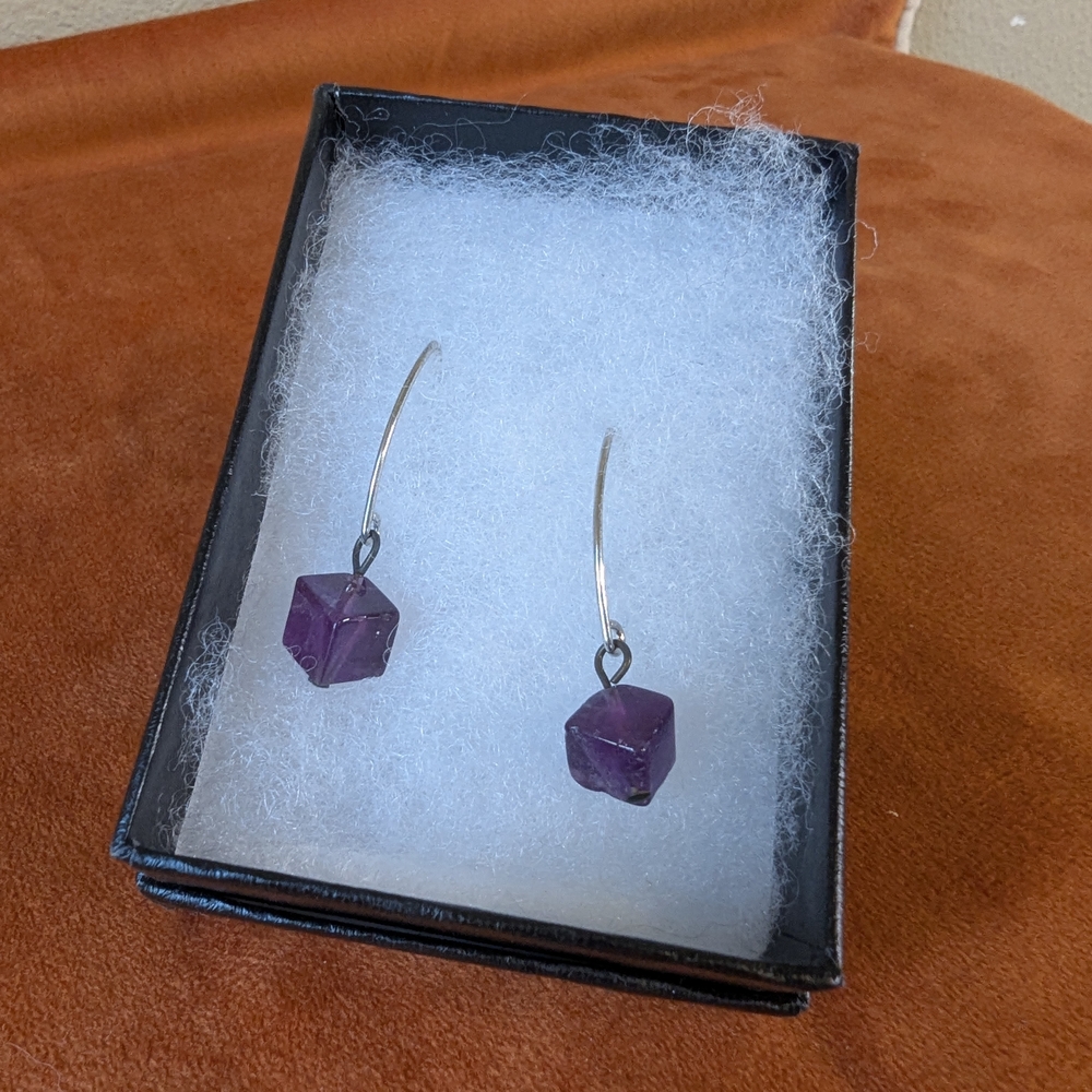 Elegant Purple Amethyst Cube Earrings